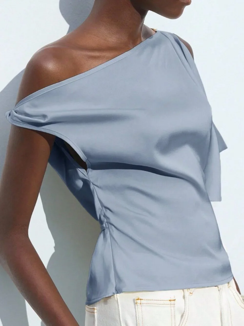 Blue Elegant Women's Asymmetric Top
